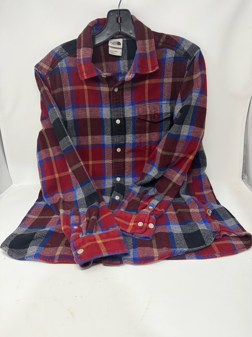 The North Face mens Red Plaid Flannel Shirt heavyweight size S/P preowned